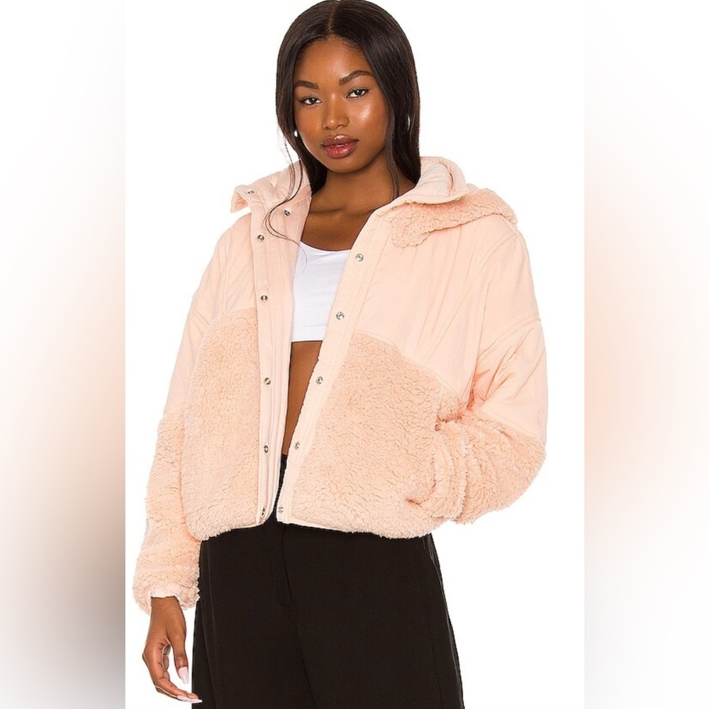 Free People FP Movement Adventure Awaits Fleece Sherpa Jacket Coat NWOT S Peach